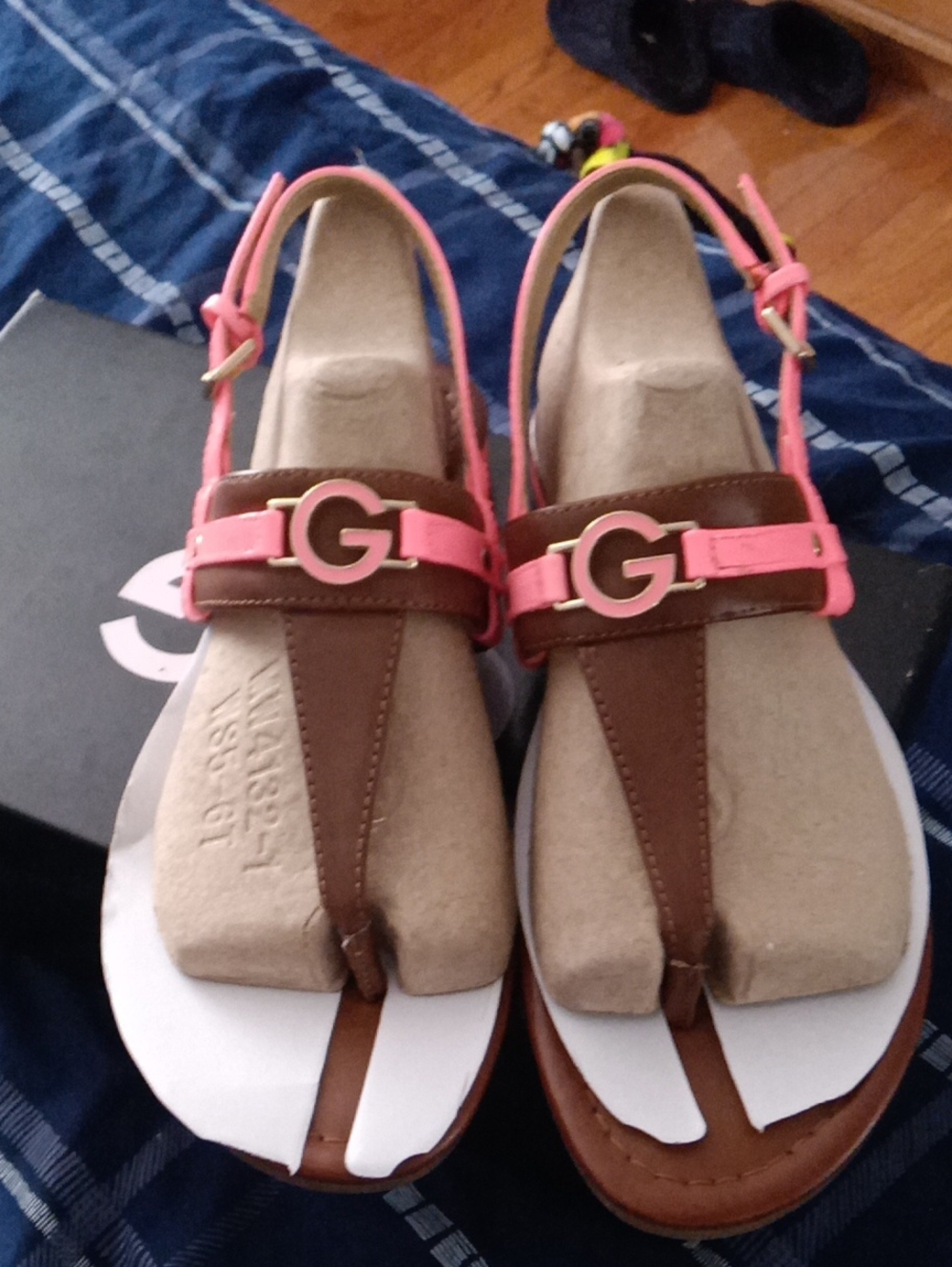 Women's GBG Brown and Pink Slingback T-Strap Sandals
